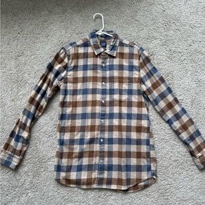 GAP Men's Blue and Brown Plaid Shirt